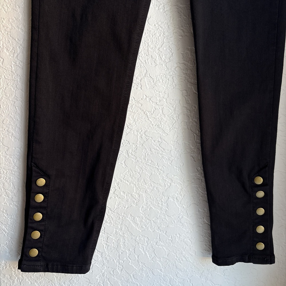 FRAME Le High Skinny Women 27 Pants Jeans Black Gold Button Ankle Stretch - Picture 2 of 14